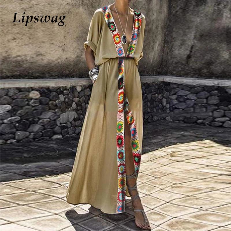 Lipswag Beach Sexy Split Short Sleeve Cover Up Dress Women New Summer Print Patchwork Tunics Dresses Casual Beachwear Maxi Dress
Lipswag Beach Sexy Split Short Sleeve Cover Up Dress Women New Summer Print Patchwork Tunics Dresses Casual Beachwear Maxi Dress