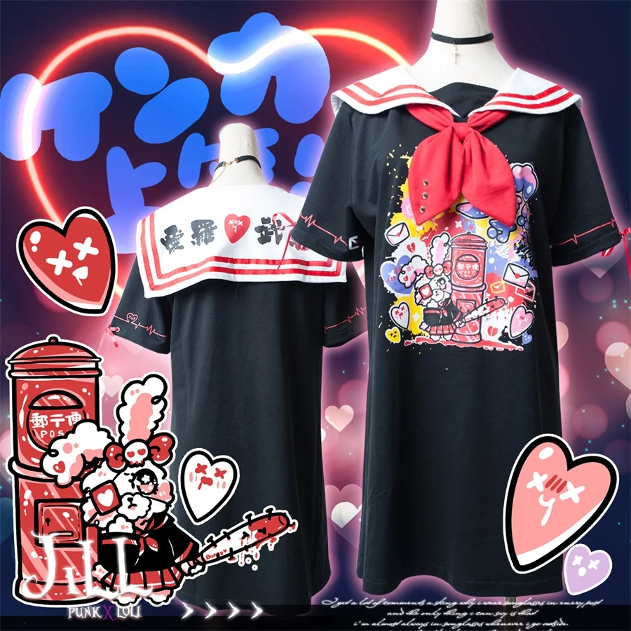 Women's Harajuku Sailor collar Cute Punk Rabbit Graphic Dress Gothic Summer Japanese School Students Short Sleeve Dress Lolita
Women's Harajuku Sailor collar Cute Punk Rabbit Graphic Dress Gothic Summer Japanese School Students Short Sleeve Dress Lolita