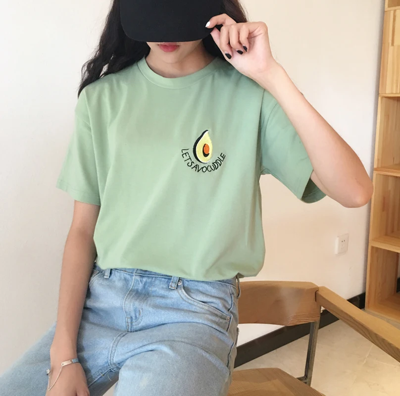 2017 Summer Cute Avocado Embroidered T-shirt Women's Short Sleeve Cool Fresh Casual Tees Tops Women's Tops Tees 9176
2017 Summer Cute Avocado Embroidered T-shirt Women's Short Sleeve Cool Fresh Casual Tees Tops Women's Tops Tees 9176
