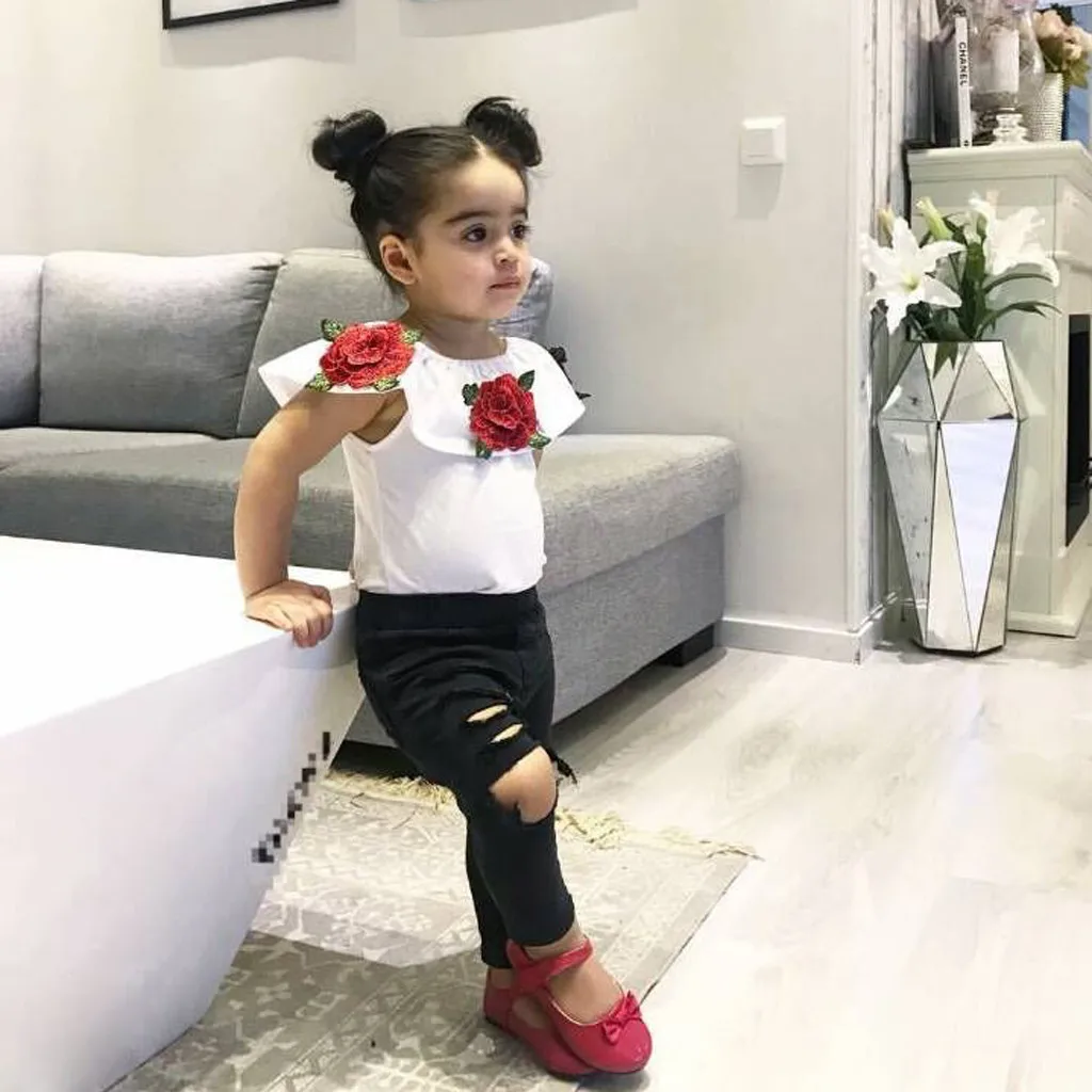 Toddler Kids Baby Girl Clothes Set Flower Rose T shirt Tops Ripped Pants Set Clothes lol party Girl Outfits meisjes kleding 2019
Toddler Kids Baby Girl Clothes Set Flower Rose T shirt Tops Ripped Pants Set Clothes lol party Girl Outfits meisjes kleding 2019