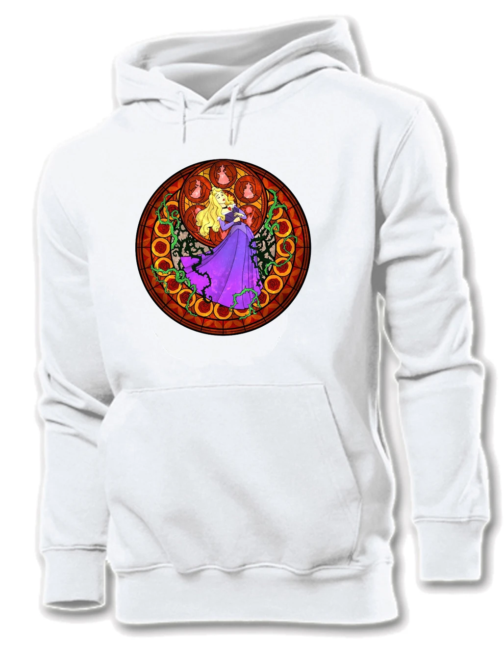 Image Cartoon Stained Glass Art sleeping Beauty Aurora Princess Red Rose Graphic Women Girl Sportswear Hoodie Sweatshirt Tops Hoody