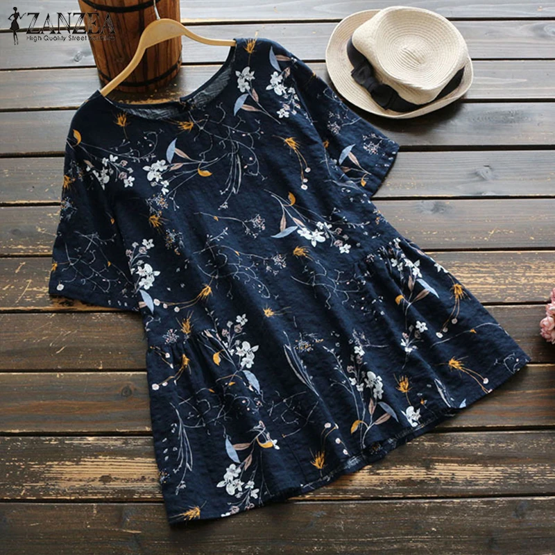 Top Fashion ZANZEA Plus Size Women Vintage Printed Back Buttons Blouse Casual Loose O-neck Shirt Short Sleeve Work Office Blusas
Top Fashion ZANZEA Plus Size Women Vintage Printed Back Buttons Blouse Casual Loose O-neck Shirt Short Sleeve Work Office Blusas