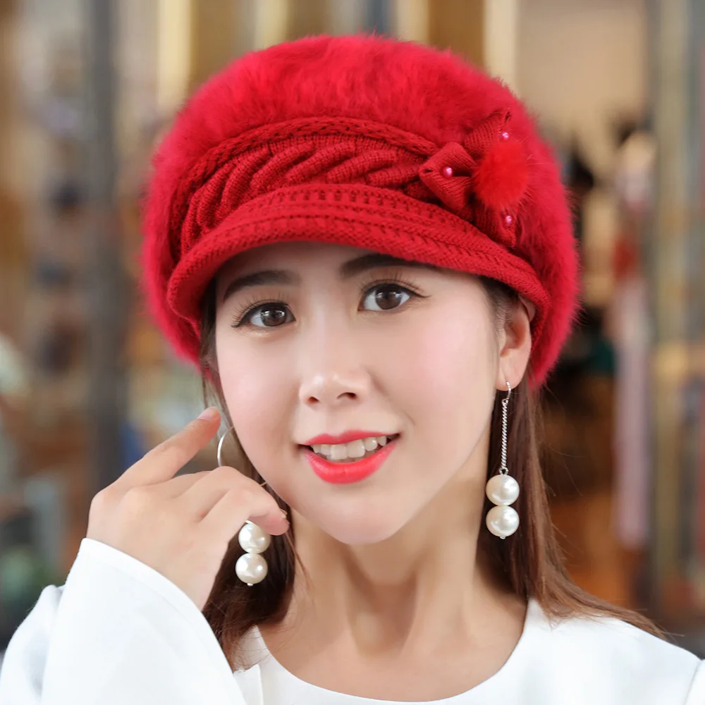 Women Winter Rabbit Fur Hat Knitted Wool Berets Fleece Warm Casual Cap Bow-Knot Solid Hats Female Elegant Ladies Beret
Women Winter Rabbit Fur Hat Knitted Wool Berets Fleece Warm Casual Cap Bow-Knot Solid Hats Female Elegant Ladies Beret