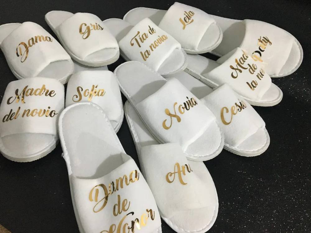 custom language French Spanish wedding bridesmaid bride spa slippers Matron of honor Flower Girl night Bachelorette party favors
custom language French Spanish wedding bridesmaid bride spa slippers Matron of honor Flower Girl night Bachelorette party favors