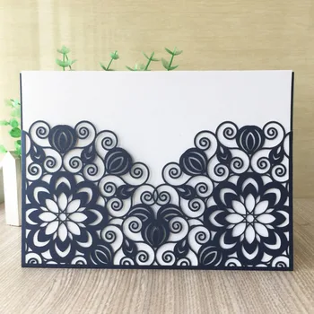 

50Pcs/lot Laser Cut Delicate Carved Flower Wedding invitations card personalised printing can with RSVP card Event & Party Dec