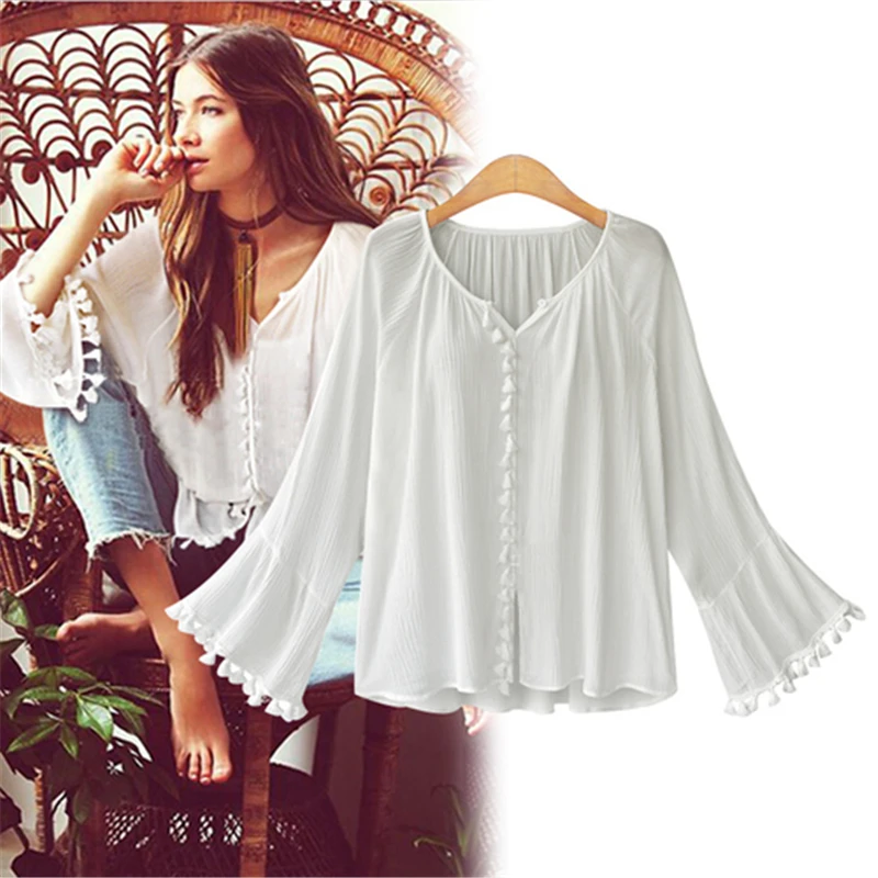 Tassel Stitching Womens Tops and Blouses 2019 Autumn Kimono Casual Long Sleeve Blouse Shirt Female Vogue White Black Ruffle Tops
Tassel Stitching Womens Tops and Blouses 2019 Autumn Kimono Casual Long Sleeve Blouse Shirt Female Vogue White Black Ruffle Tops