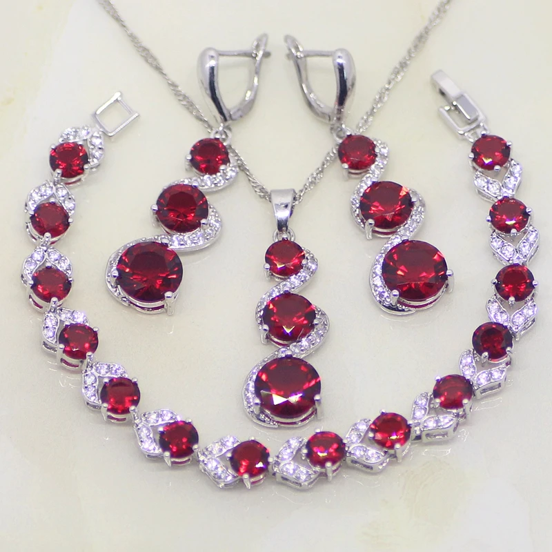 Natural Round Red Cubic Zirconia White CZ 925 Sterling Silver Jewelry Sets For Women Wedding Earrings/Pendant/Necklace/Bracelet
Natural Round Red Cubic Zirconia White CZ 925 Sterling Silver Jewelry Sets For Women Wedding Earrings/Pendant/Necklace/Bracelet