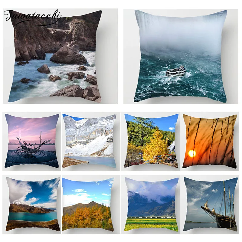 

Fuwatacchi Scenic Printed Cushion Cover Sunset Ocean Lake Forest Pillowcase Hot Air Balloon Sofa Home Decorative Pillow Cover