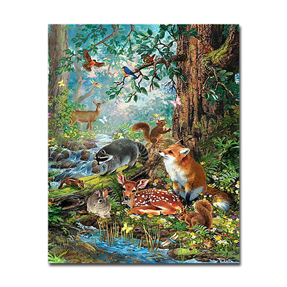 Forest-Animals-DIY-Painting-By-Numbers-Wall-Art-Drawing-Rabbit-Bird-Canvas-Coloring-Deer-Fox-Squirrel