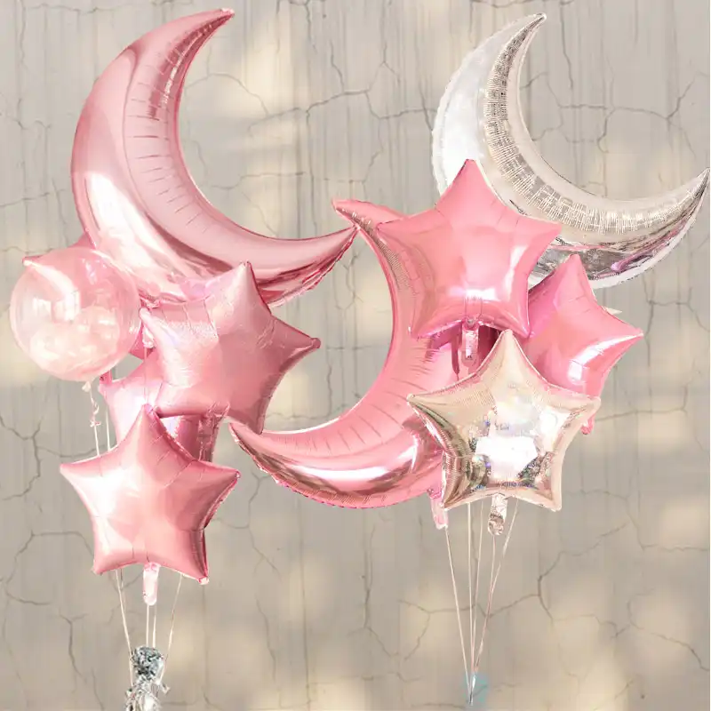 Glitter Large Moon Star Foil Balloons Laser Gold Silver Helium