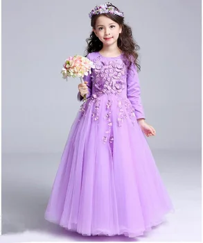 2017 fashion Brand Length Girl Wedding full sleeve Dress Purple Tulle Party Dress Flower Girl Dress First Communion Gown 3-14T
2017 fashion Brand Length Girl Wedding full sleeve Dress Purple Tulle Party Dress Flower Girl Dress First Communion Gown 3-14T