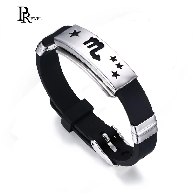 12 Constellation Black Rubber Silicone Bracelet for Men Stainless Steel Wristband Bangles Free Gift
12 Constellation Black Rubber Silicone Bracelet for Men Stainless Steel Wristband Bangles Free Gift