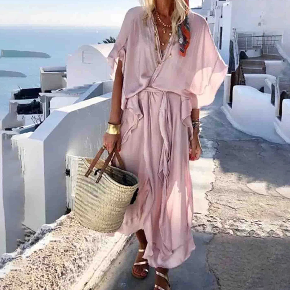 LASPERAL Summer Sexy V-neck Ruffle Long Dress Women Casual Short Sleeve Solid Plus Size Party Dress Loose Beach Holiday Dresses
LASPERAL Summer Sexy V-neck Ruffle Long Dress Women Casual Short Sleeve Solid Plus Size Party Dress Loose Beach Holiday Dresses
