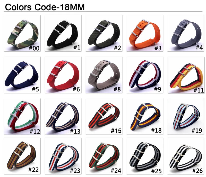 Wholesale 18 mm Multi Color Black Grey Army Sports nato fabric Nylon watchband Watch Strap accessories Bands Buckle belt 18mm
Wholesale 18 mm Multi Color Black Grey Army Sports nato fabric Nylon watchband Watch Strap accessories Bands Buckle belt 18mm