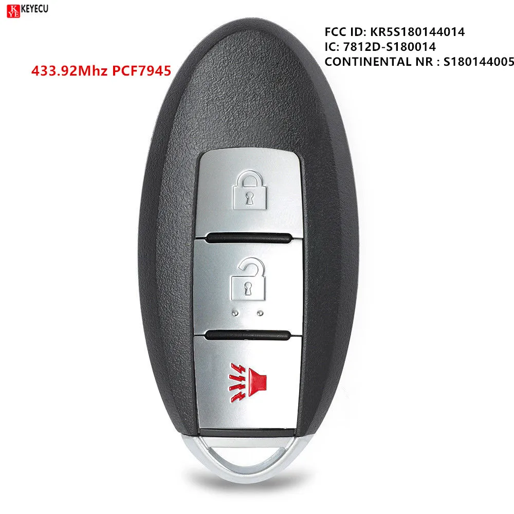 Keyecu 2+1Button 433.92MHz Keyless Smart Remote Key Fob for Nissan Pathfinder 2013 2014 2015 S180144005 FCC ID: KR5S180144014
Keyecu 2+1Button 433.92MHz Keyless Smart Remote Key Fob for Nissan Pathfinder 2013 2014 2015 S180144005 FCC ID: KR5S180144014