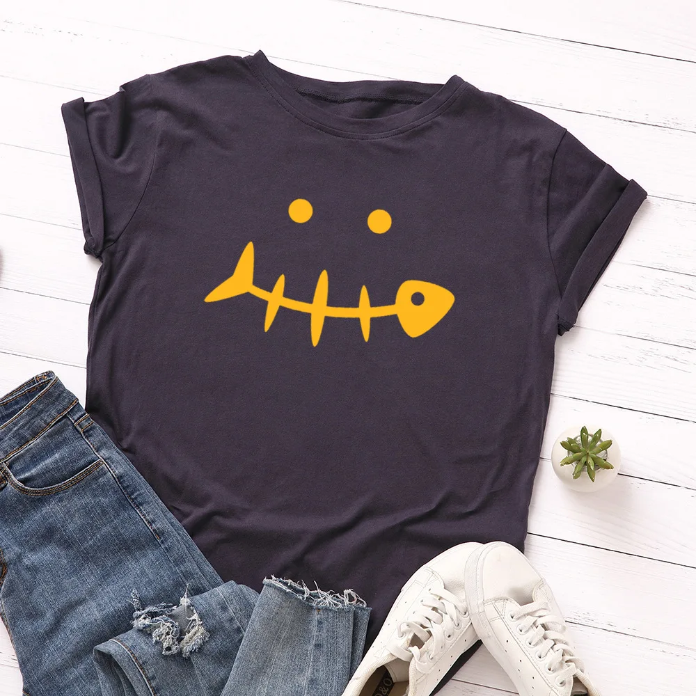 Spring and summer new style fishbone smiley print short sleeve T-Shirt Loose round neck large size short sleeve top
Spring and summer new style fishbone smiley print short sleeve T-Shirt Loose round neck large size short sleeve top