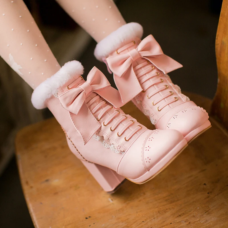 Womens Platform Ankle Boots Bowknot Lace Floral Side Zip Block High Heel Lolita Sweet Cosplay Warm Winter Shoes Pink White A1084
Womens Platform Ankle Boots Bowknot Lace Floral Side Zip Block High Heel Lolita Sweet Cosplay Warm Winter Shoes Pink White A1084