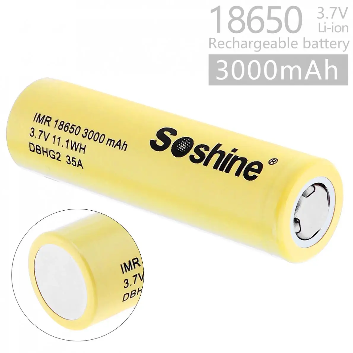 Soshine 3000mAh DBHG2 35A 3.7V 11.1WH IMR 18650 Rechargeable Li-ion Battery with Safety Relief Valve for Flashlights /Headlamps
Soshine 3000mAh DBHG2 35A 3.7V 11.1WH IMR 18650 Rechargeable Li-ion Battery with Safety Relief Valve for Flashlights /Headlamps