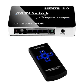 4K HDMI 2.0 Switch 5x1 5 In 1 Out HDMI Switch 4K 60Hz HDR 3D 1080P Video Switcher Adapter with IR Remote for PS3 PS4 TV BOX DVD
4K HDMI 2.0 Switch 5x1 5 In 1 Out HDMI Switch 4K 60Hz HDR 3D 1080P Video Switcher Adapter with IR Remote for PS3 PS4 TV BOX DVD
