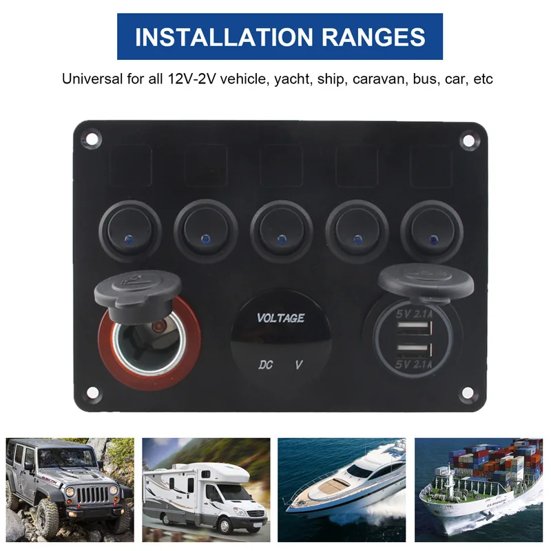 12V 5 Gang Toggle Rocker Switch Panel Cigarette Lighter Socket for Car Boat Marine RV Truck Camper
12V 5 Gang Toggle Rocker Switch Panel Cigarette Lighter Socket for Car Boat Marine RV Truck Camper