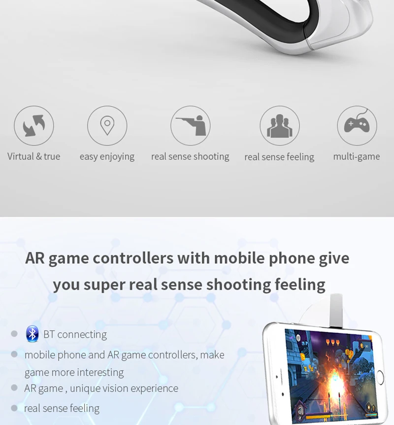 2017 Newest Portable Bluetooth AR-Gun VR AR Game Gun controllers AR Toy Game Gun with 3D AR Games for iPhone Android Smart Phone 2