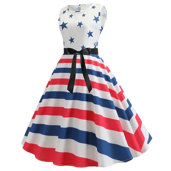 KLV 2019 Summer Womens latest fashion Star Stripe Print Evening Party Prom Swing Sleeve Hepburn Dress free shipping D4
KLV 2019 Summer Womens latest fashion Star Stripe Print Evening Party Prom Swing Sleeve Hepburn Dress free shipping D4