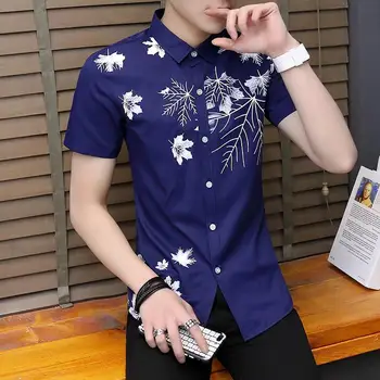 Fashion Casual Shirt Men Floral Flowers Print Slim Blouse Mens dress Shirts Short-sleeved White Blue
Fashion Casual Shirt Men Floral Flowers Print Slim Blouse Mens dress Shirts Short-sleeved White Blue