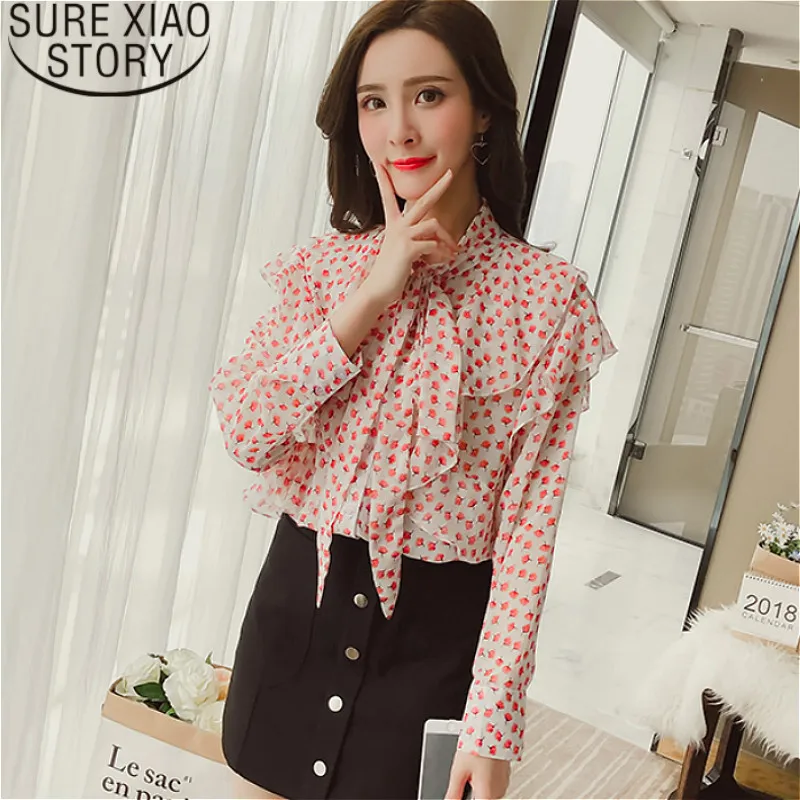 blusas mujer de moda 2019 womens tops and blouses Bow Floral Ruffled chiffon blouse harajuku shirt women 1942 50 | Женская одежда