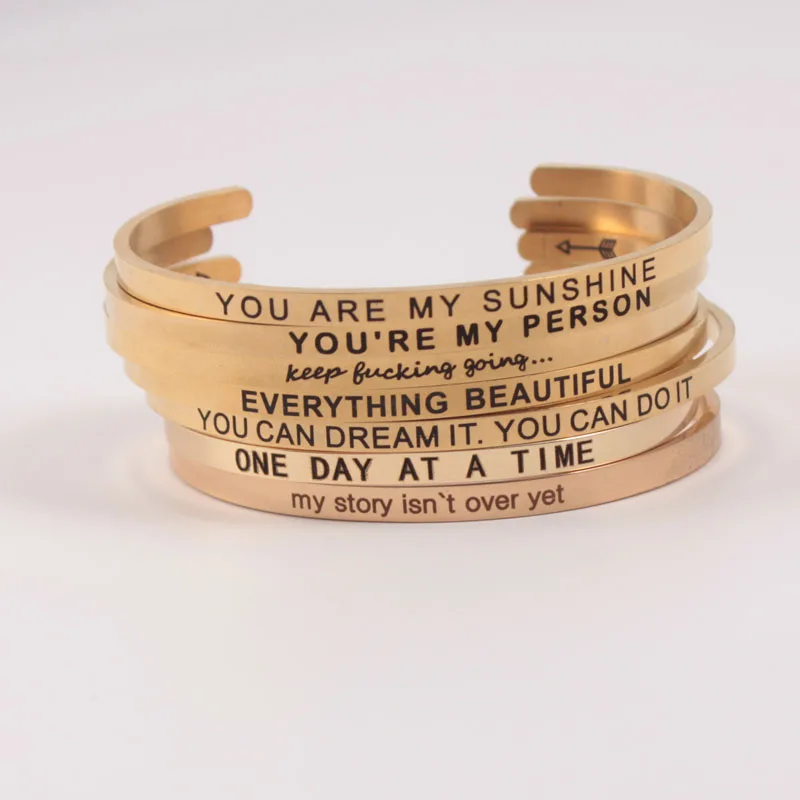 4MM Stainless Steel Engraved Positive Inspirational Quote Cuff Mantra Bracelet Initial Engraved Bangle
4MM Stainless Steel Engraved Positive Inspirational Quote Cuff Mantra Bracelet Initial Engraved Bangle