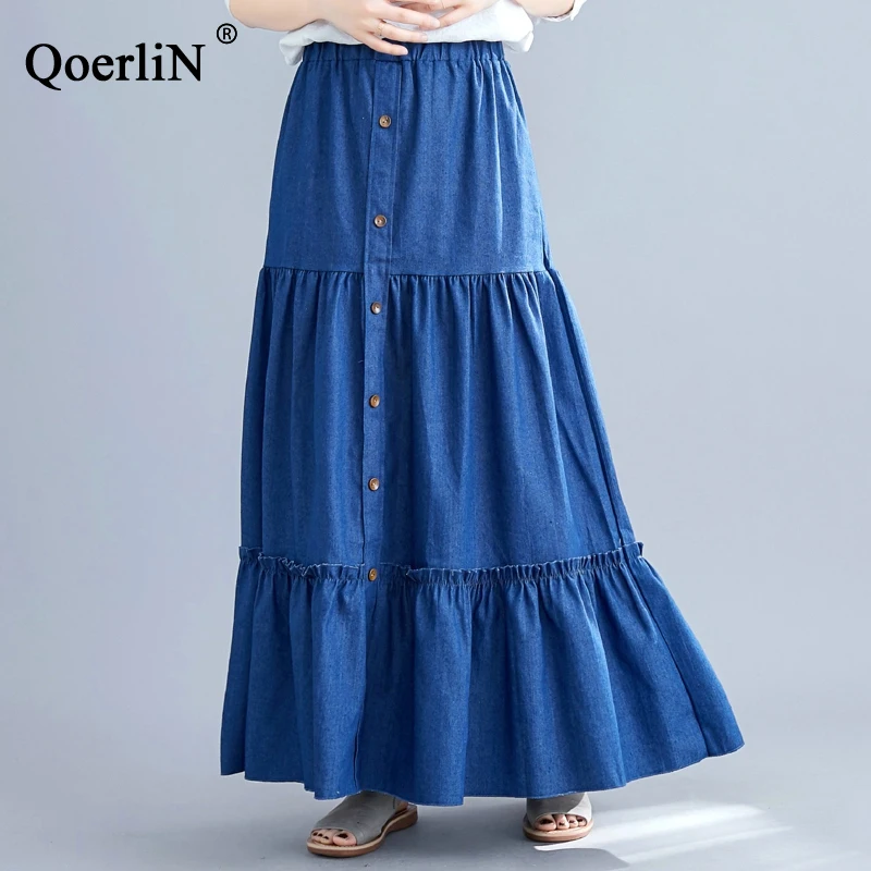 QoerliN Dark Blue Vintage Skirts Women Summer Elastic Waist Casual Big Hem Skirts High Waist Button Skirt Girls Female Clothing
QoerliN Dark Blue Vintage Skirts Women Summer Elastic Waist Casual Big Hem Skirts High Waist Button Skirt Girls Female Clothing