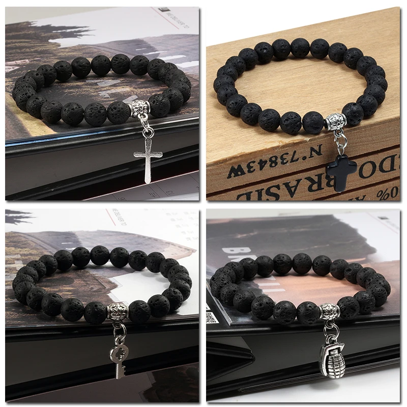 13 Crosses Gold Silver Angel Key Moon Natural Volcanic Stone Beads Pendant Bracelets Religious Pray Meditation Bracelet Jewelry
13 Crosses Gold Silver Angel Key Moon Natural Volcanic Stone Beads Pendant Bracelets Religious Pray Meditation Bracelet Jewelry