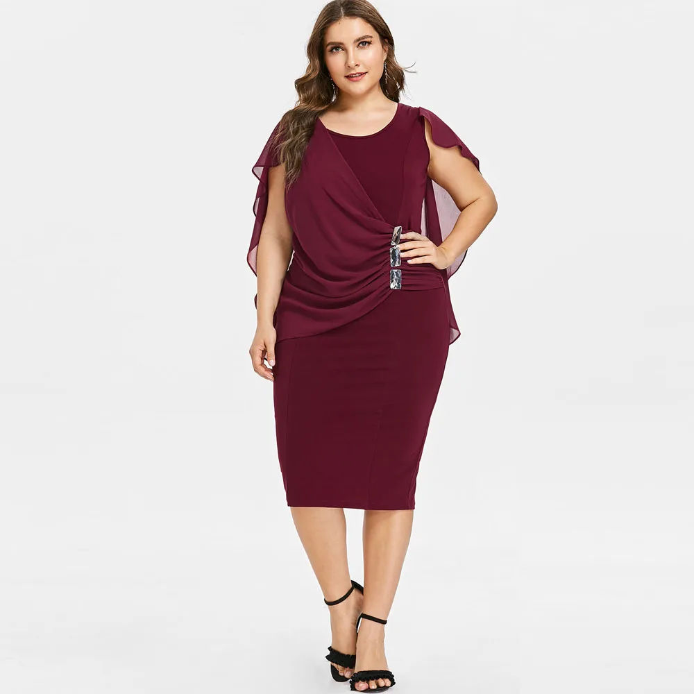 Joineles Plus Size Rhinestone Embellished Capelet Dress Wine Red 4XL Chiffon Sheath Bodycon Office Vestidos Vintage Party Dress
Joineles Plus Size Rhinestone Embellished Capelet Dress Wine Red 4XL Chiffon Sheath Bodycon Office Vestidos Vintage Party Dress