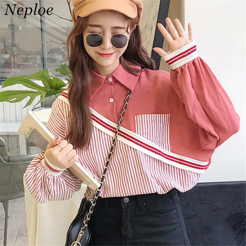 Neploe Stripped Vintage Pockets Women Shirt Color Patchwork Turn Down Collar Plus Size Top 2019 Autumn New Fashion Blouse 68862
Neploe Stripped Vintage Pockets Women Shirt Color Patchwork Turn Down Collar Plus Size Top 2019 Autumn New Fashion Blouse 68862