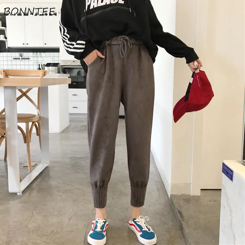 Pants Women Solid Drawstring Cotton Trendy All-match Ankle-Length Harem Trousers Womens Thicker Simple Warm Korean Style Daily
Pants Women Solid Drawstring Cotton Trendy All-match Ankle-Length Harem Trousers Womens Thicker Simple Warm Korean Style Daily