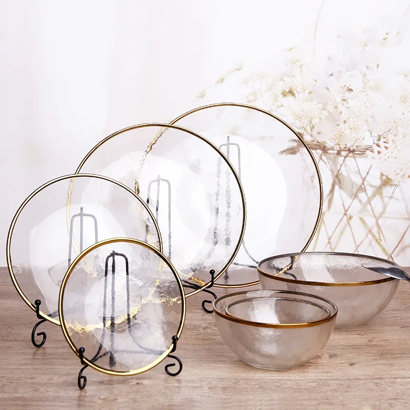 Golden Edge Glass Flat Plate Dinnerware Salad Bowl Dinner Plate Transparent Food Tray Elegant Glass Tableware Soup Bowl 1pcs
Golden Edge Glass Flat Plate Dinnerware Salad Bowl Dinner Plate Transparent Food Tray Elegant Glass Tableware Soup Bowl 1pcs