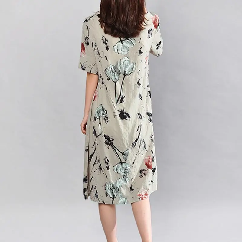 Celmia 2019 Vintage Summer Dress Short Sleeve Loose Women Elegant Floral Print Midi Dresses Casual Party Beach Sundress Vestidos 8