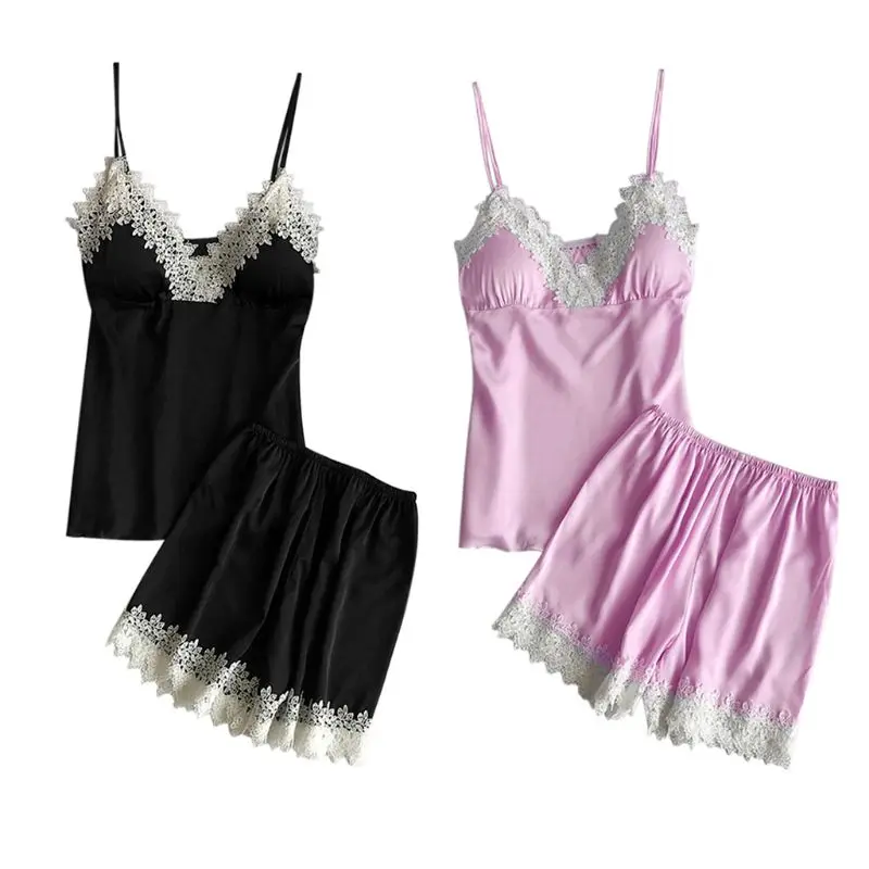 Womens Plus Size Faux Silk 2 Piece Pajamas Set Deep V-Neck Push-Up Padded Camisole Jacquard Floral Lace Trim Loose Sleepwear
Womens Plus Size Faux Silk 2 Piece Pajamas Set Deep V-Neck Push-Up Padded Camisole Jacquard Floral Lace Trim Loose Sleepwear