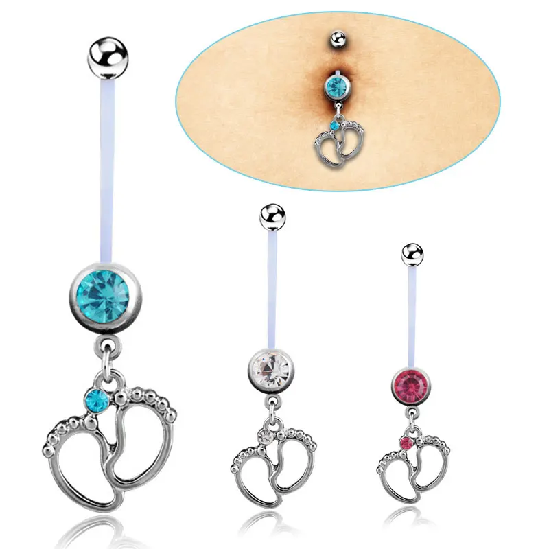 

Women Flexible Baby CZ Crystal Feet Navel Pregnant Belly Ring Body Piercing Jewelry HSJ88