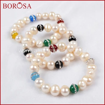 BOROSA 10mm Natural White Pearl Beads Bracelet With 4 Rainbow Crystal Beads Paved Zircon Drusy Women Bracelets JAB180
BOROSA 10mm Natural White Pearl Beads Bracelet With 4 Rainbow Crystal Beads Paved Zircon Drusy Women Bracelets JAB180