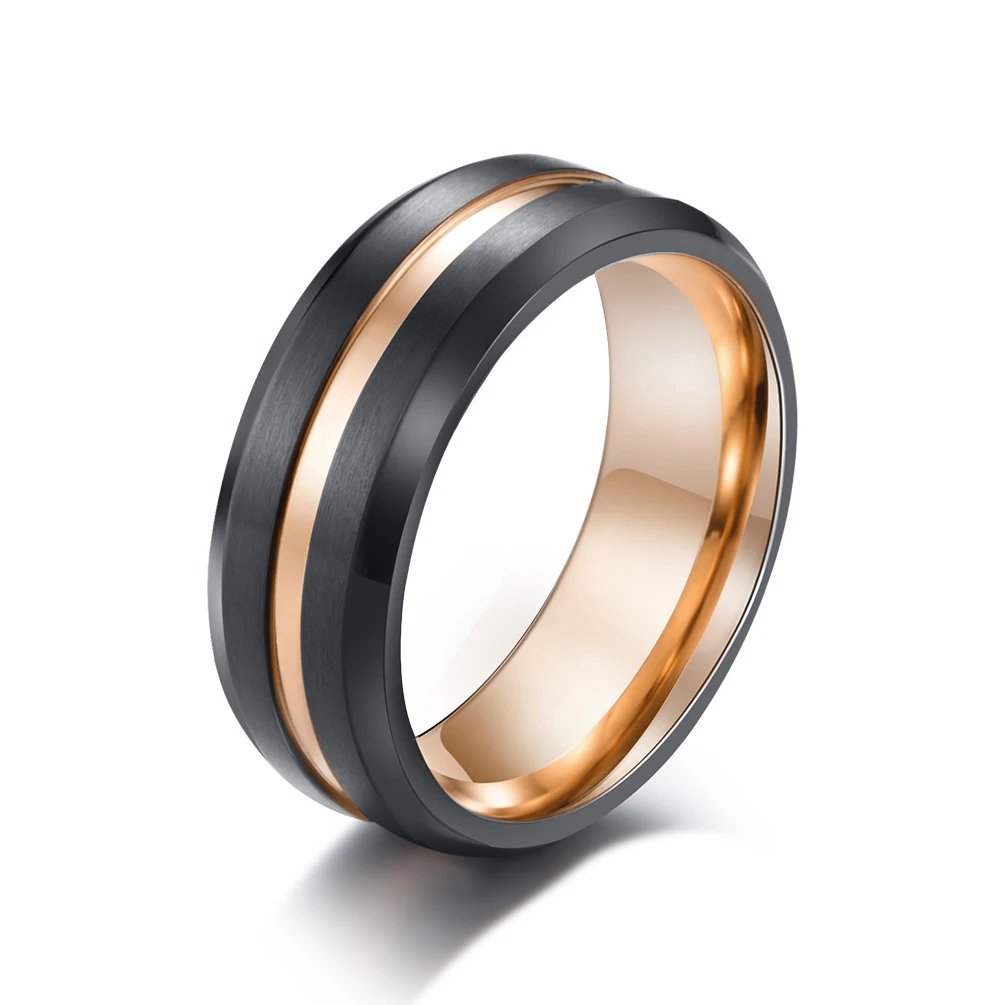 8MM Width Black and Rose Gold Color Titanium Steel Finger Rings for Men Charm Punk Brushed Matte Wedding Band Rings Jewelry Anel
8MM Width Black and Rose Gold Color Titanium Steel Finger Rings for Men Charm Punk Brushed Matte Wedding Band Rings Jewelry Anel