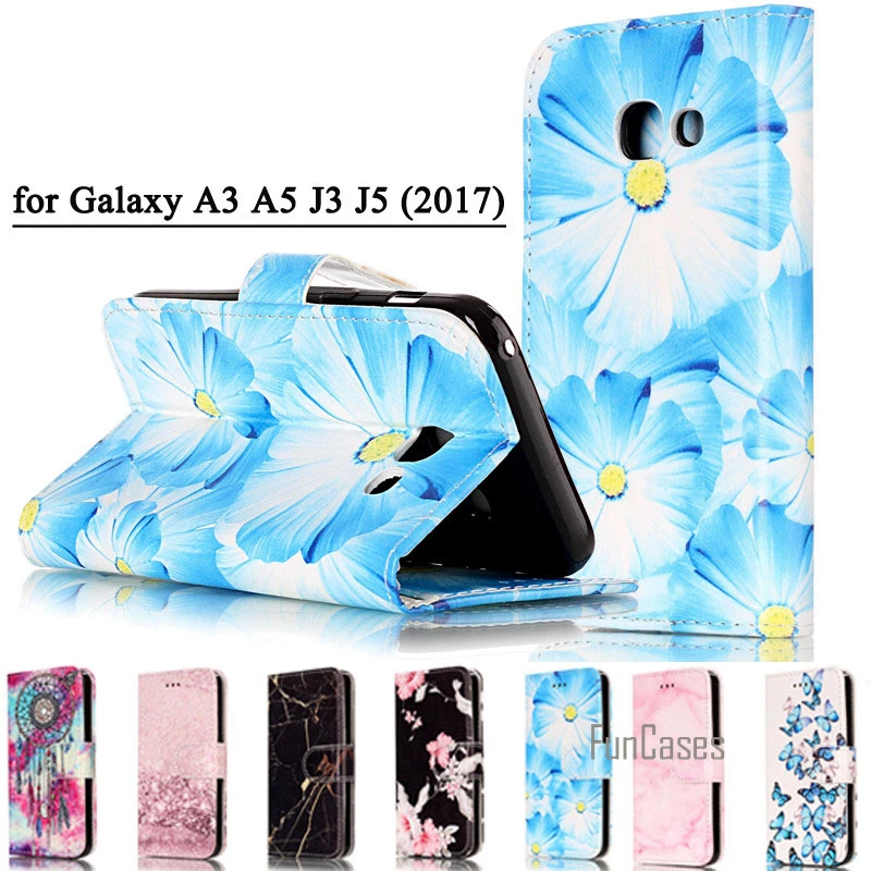 Модные Мрамор искусственная кожа флип чехол для телефона Fundas Samsung Galaxy A3 A5 J3 J5 2017
