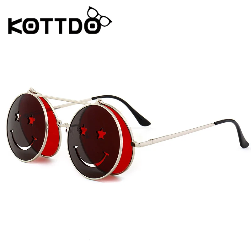 KOTTDO 2018 Fashion Round Steam Punk Retro Smile Sunglasses for Women Men Metal Frame Goggle Vintage Sun Glasses Eyewear UV400
KOTTDO 2018 Fashion Round Steam Punk Retro Smile Sunglasses for Women Men Metal Frame Goggle Vintage Sun Glasses Eyewear UV400