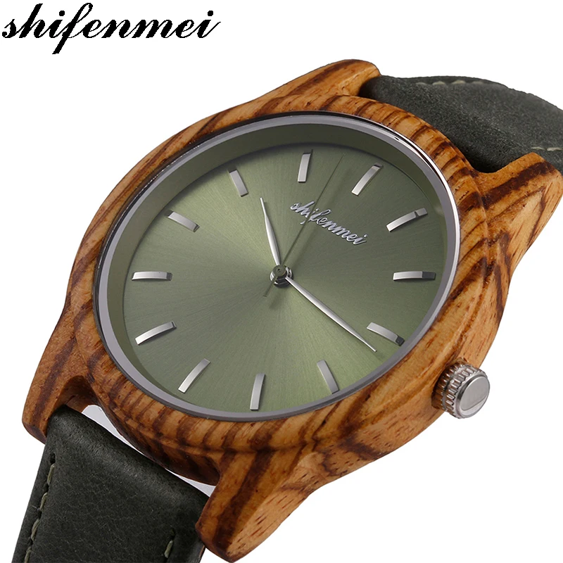 Shifenmei S5551 Выгравированные мужские/woemen часы ручные деревянные кварцевые кожаный