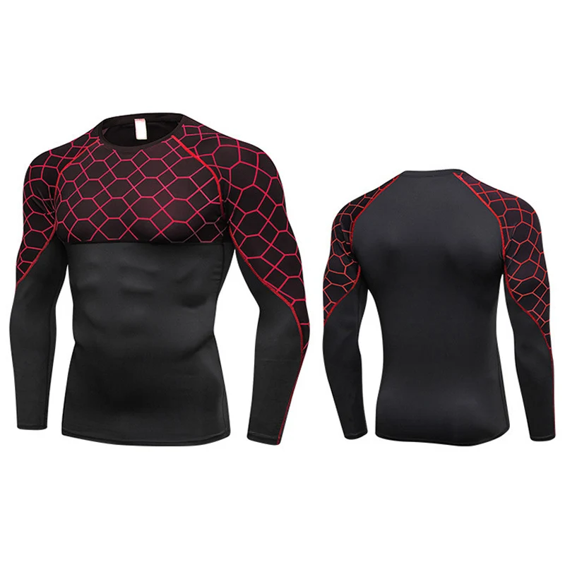 New Men Quick-dry Tight Breathable Printed Sports Shirt with Long Sleeve Round Neck LMH66 | Спорт и развлечения