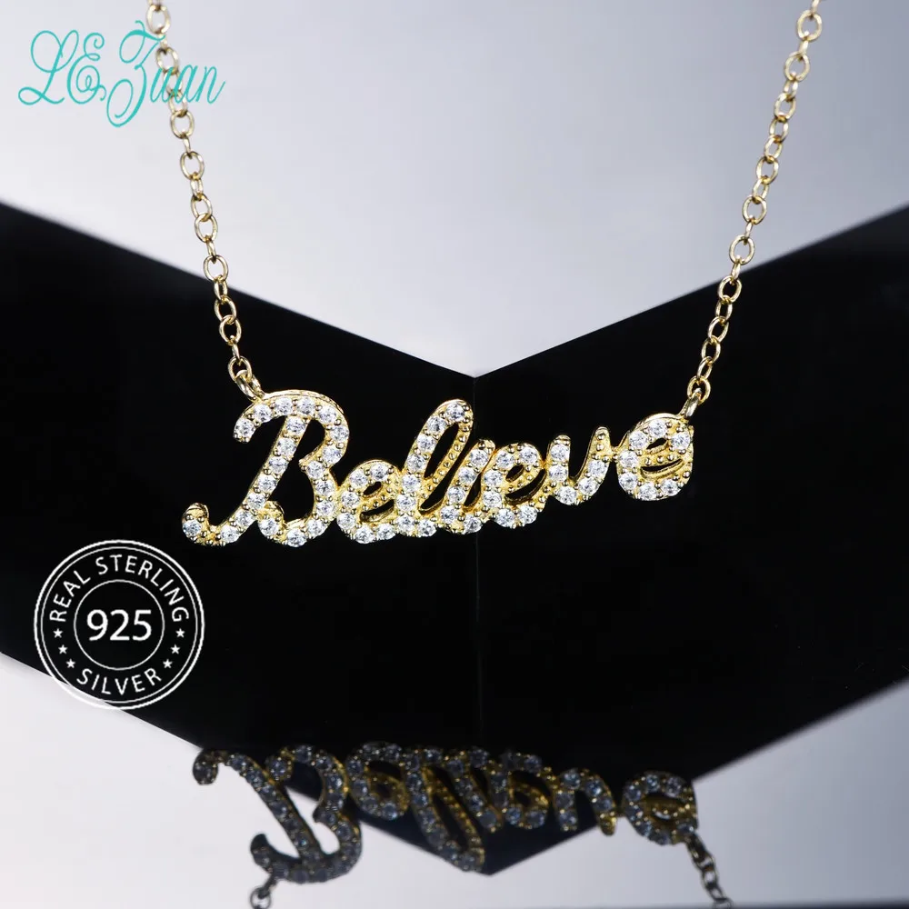L&zuan Gold Plated 925 Sterling Silver Pendant Letter Believe Necklace for Women White Zircon Fine Jewelry Accessories Gift 
L&zuan Gold Plated 925 Sterling Silver Pendant Letter Believe Necklace for Women White Zircon Fine Jewelry Accessories Gift