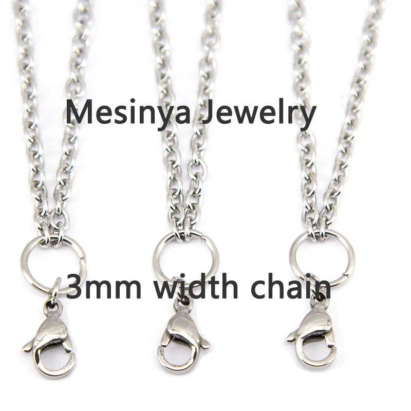 

10pcs 316L Stainless steel 3.0mm width 18''+2'' 24 30'' flat oval chain necklace for floating glass locket keepsake,no locket