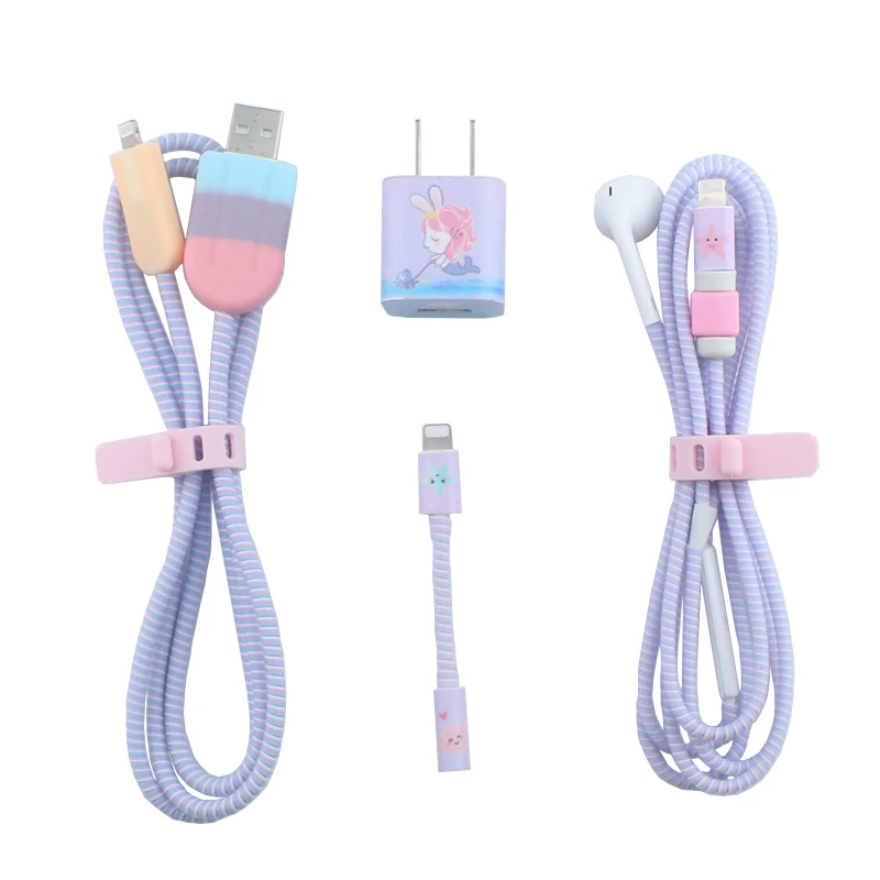Мороженое милый мультфильм USB кабель наушники протектор набор с кабелем Стикеры