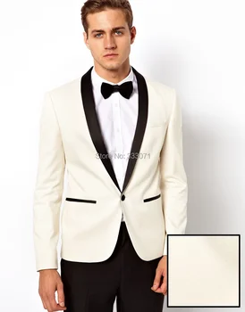 2016 Ivory Jacket With Black Satin Lapel Groom Tuxedos Groomsmen Best Man Suit Mens Wedding Suits Jacket+Pants+Bow Tie 
2016 Ivory Jacket With Black Satin Lapel Groom Tuxedos Groomsmen Best Man Suit Mens Wedding Suits Jacket+Pants+Bow Tie