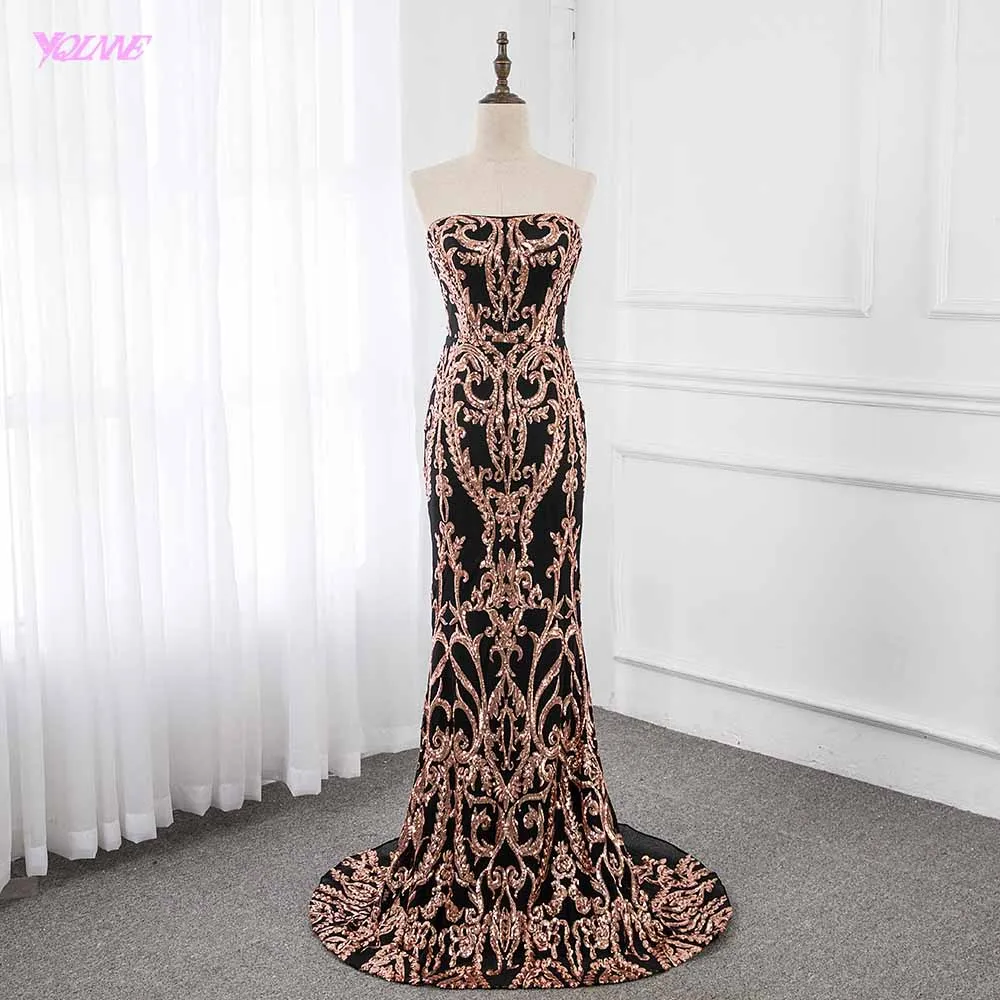 Gold Sequins Mermaid Evening Dresses Long Mermaid Strapless Zipper Back Formal Dress
Gold Sequins Mermaid Evening Dresses Long Mermaid Strapless Zipper Back Formal Dress