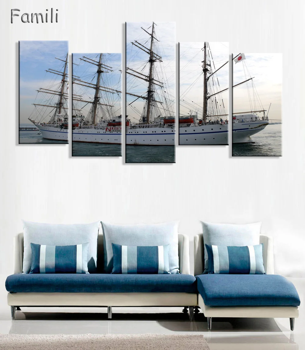

5pcs Unframed Sailing Boat Canvas Painting Art Posters and Prints Landscape Wall Art Home Decor for Living Room Home Decor